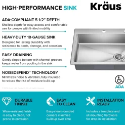 25” ADA Compliant Drop In / Top Mount Single Bowl 18-Gauge Stainless Steel Kitchen Sink