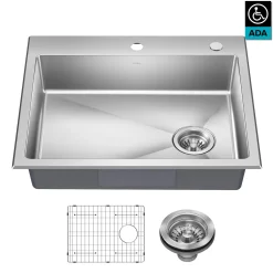 25” ADA Compliant Drop In / Top Mount Single Bowl 18-Gauge Stainless Steel Kitchen Sink