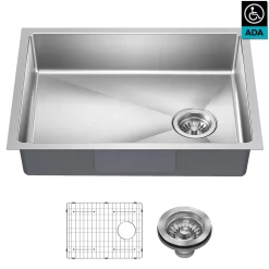 25” ADA Compliant Undermount Single Bowl 18-Gauge Stainless Steel Kitchen Sink