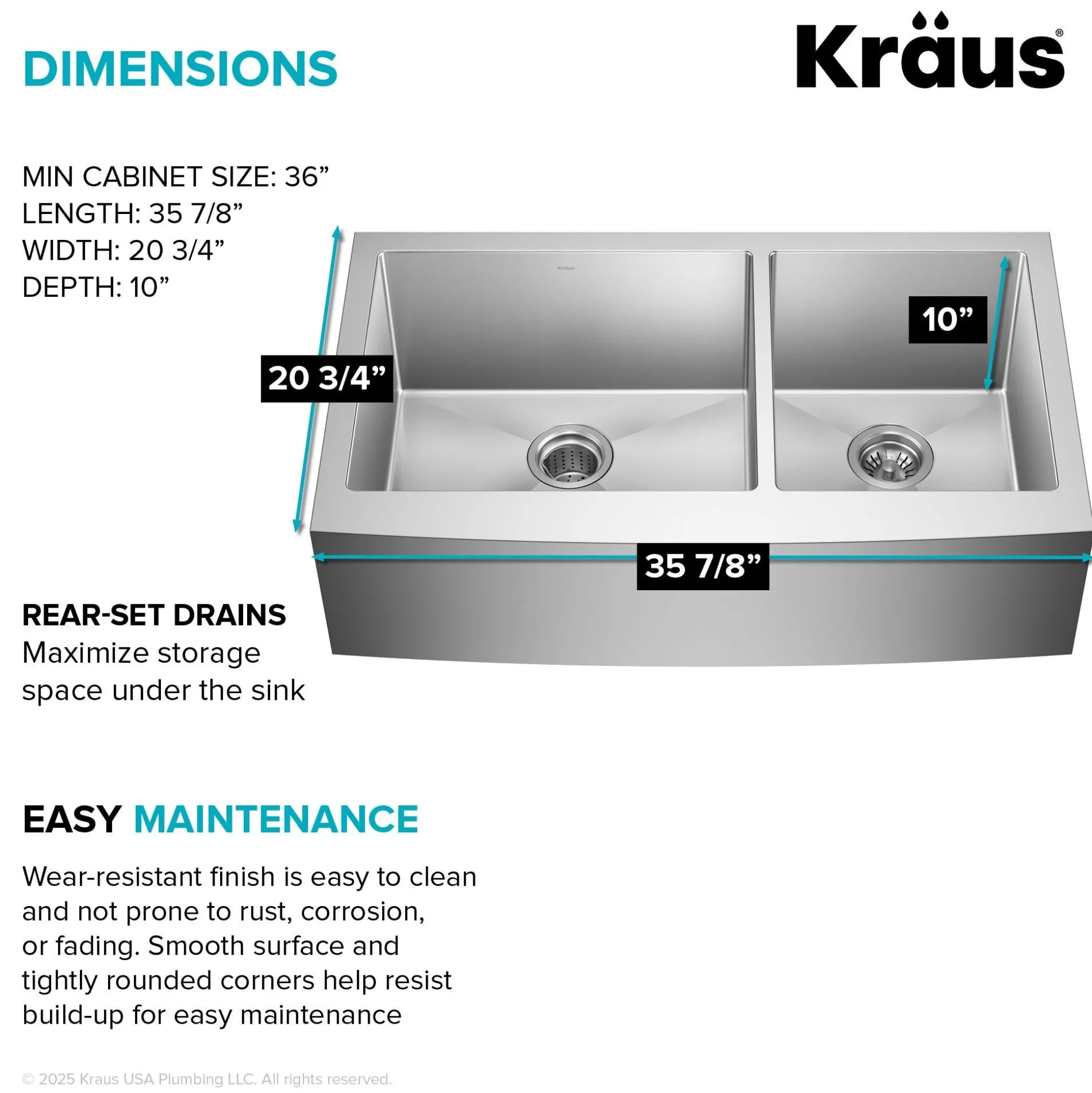 36" Apron Front Farmhouse 16 Gauge 60/40 Double Bowl Stainless Steel Kitchen Sink
