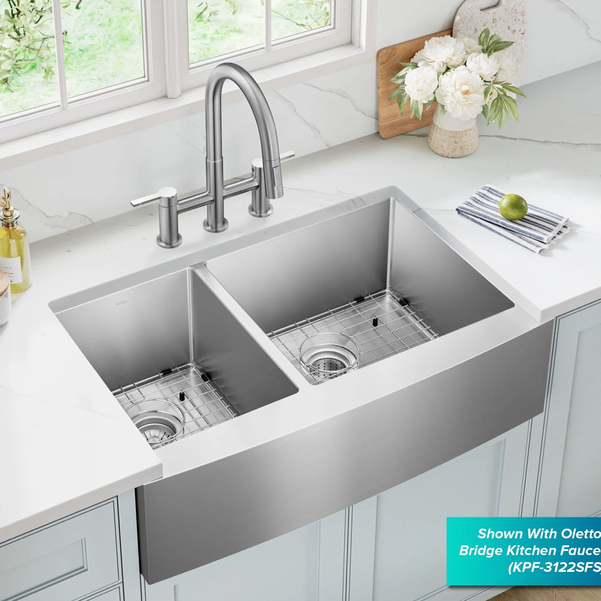 33" Apron Front Farmhouse 16 Gauge 40/60 Double Bowl Stainless Steel Kitchen Sink