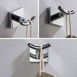 Bathroom Robe and Towel Double Hook in Chrome