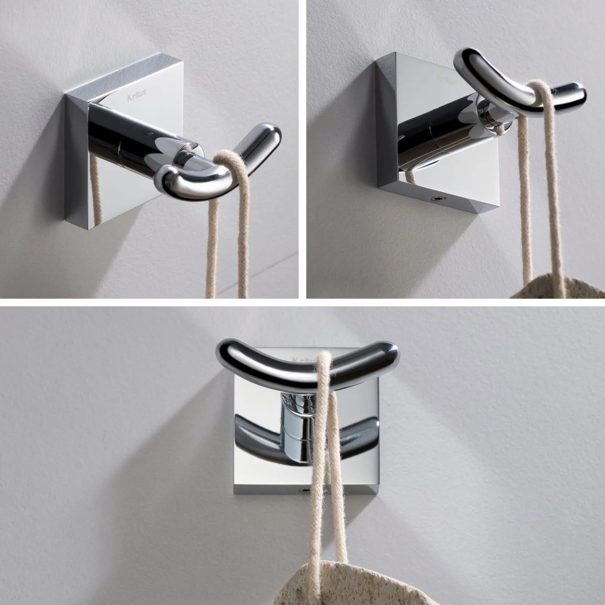 Bathroom Robe and Towel Double Hook in Chrome