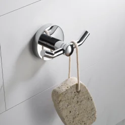 Bathroom Robe and Towel Double Hook in Chrome