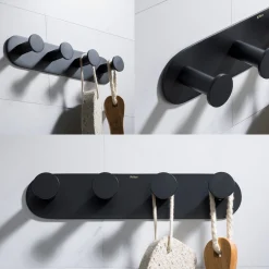 Bathroom Robe and Towel Hook Rack with 4 Hooks in Matte Black