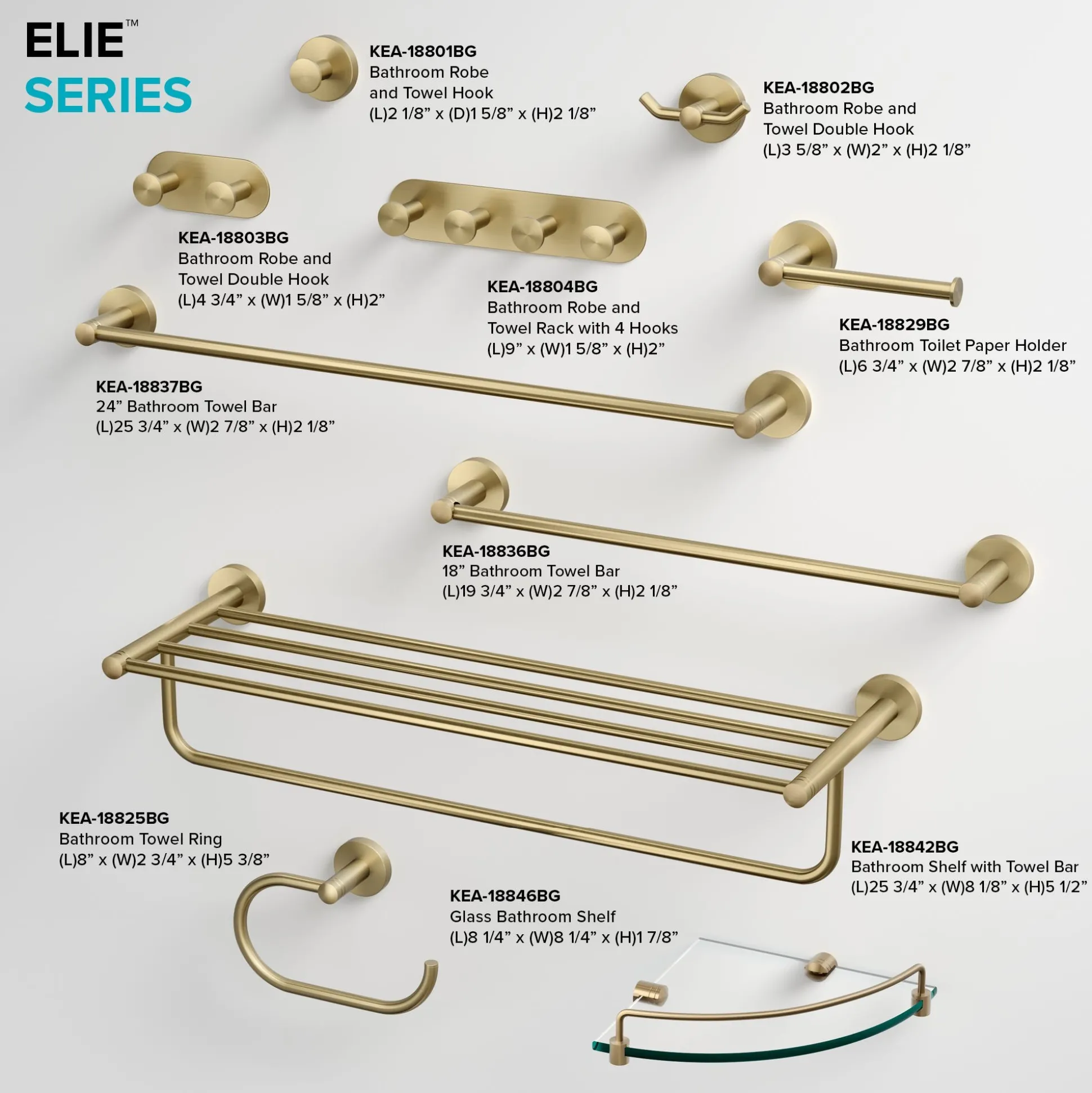 Bathroom Shelf with Towel Bar in Brushed Gold