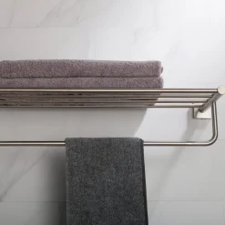 Bathroom Shelf with Towel Bar in Brushed Nickel