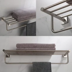 Bathroom Shelf with Towel Bar in Brushed Nickel