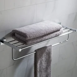 Bathroom Shelf with Towel Bar in Chrome