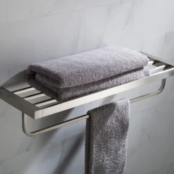 Bathroom Shelf with Towel Bar in Brushed Nickel
