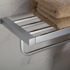Bathroom Shelf with Towel Bar in Chrome