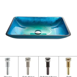 Blue Rectangular Glass Vessel 22" Bathroom Sink w/ Pop-Up Drain in Oil Rubbed Bronze