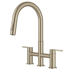 Bridge Kitchen Faucet with Pull-Down Sprayhead in Spot-Free Antique Champagne Bronze