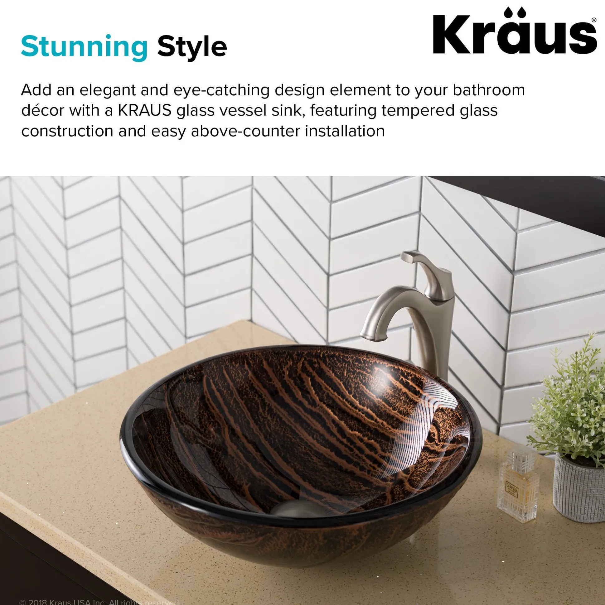 Brown Glass Vessel 17" Bathroom Sink
