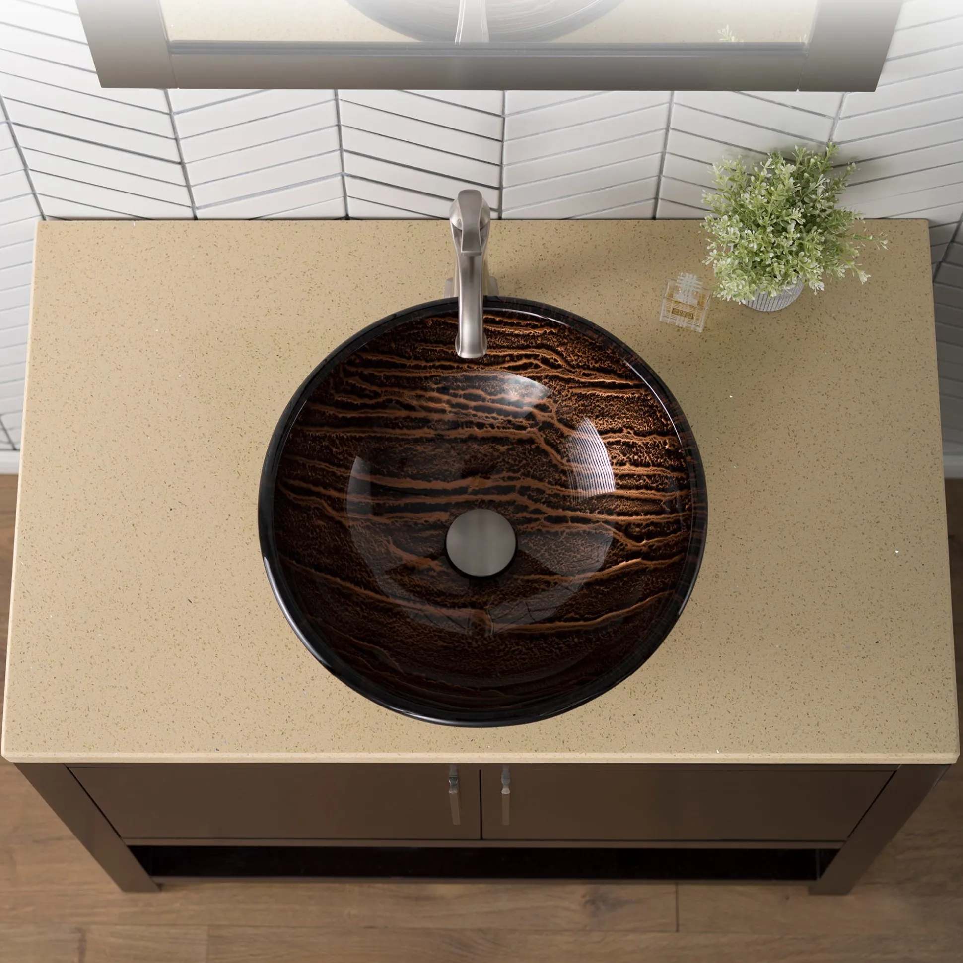 Brown Glass Vessel 17" Bathroom Sink