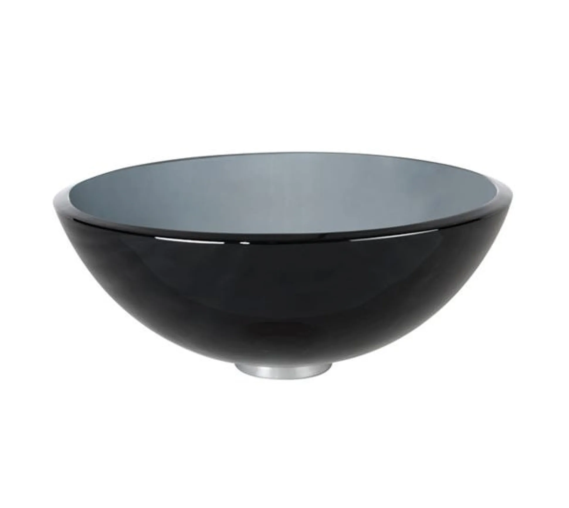 Clear Black Glass Vessel 14" Bathroom Sink w/ Pop-Up Drain in Satin Nickel