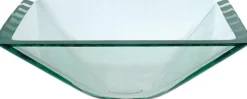 Clear Square Glass Vessel 16 1/2" Bathroom Sink w/ Pop-Up Drain in Chrome