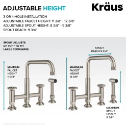 Color-Changing Industrial Bridge Kitchen Faucet with Side Sprayer and ColorSmart™ Technology in Matte Black / Grey