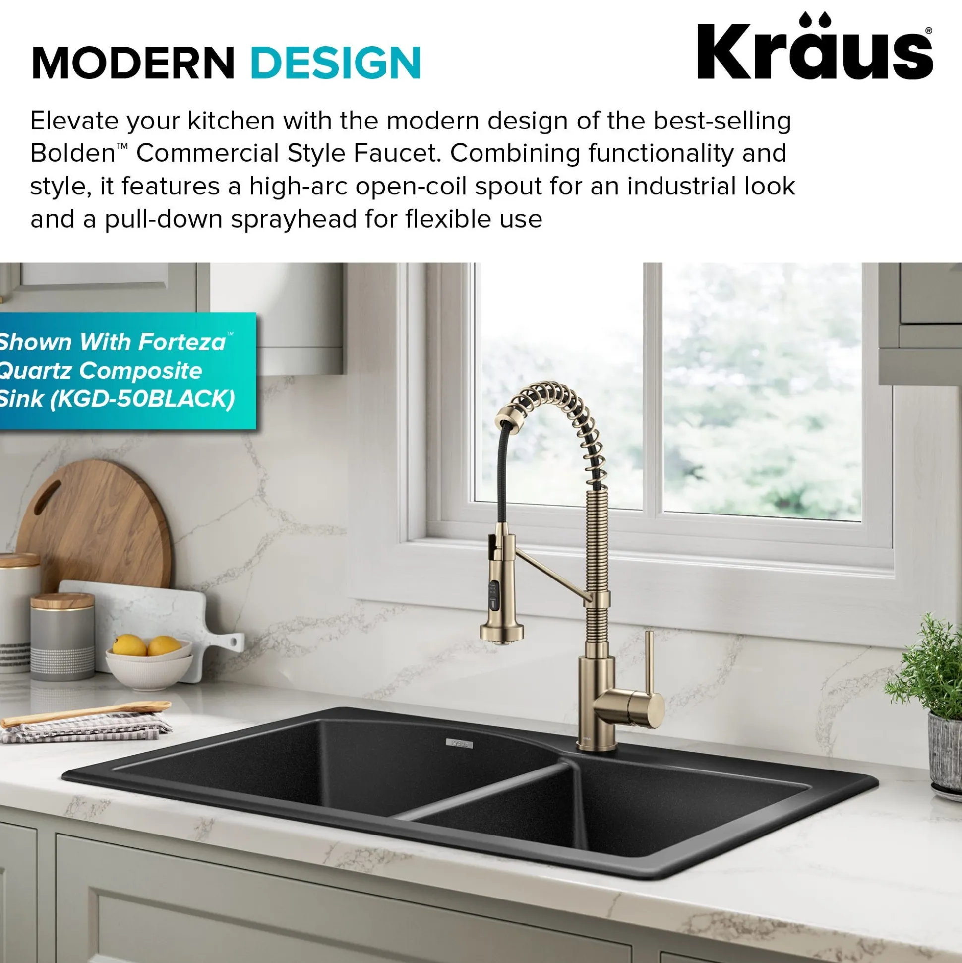 Commercial Style 2-Function Single Handle Pull Down Kitchen Faucet in Spot-Free Antique Champagne Bronze