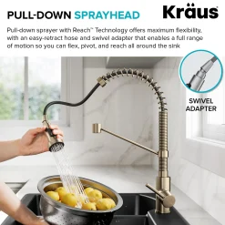 Commercial Style 2-Function Single Handle Pull Down Kitchen Faucet in Spot-Free Antique Champagne Bronze
