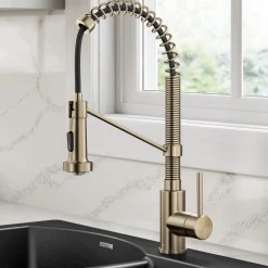 Commercial Style 2-Function Single Handle Pull Down Kitchen Faucet in Spot-Free Antique Champagne Bronze