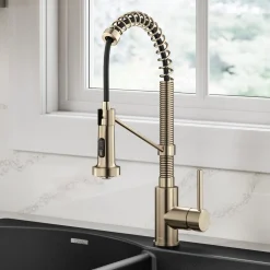 Commercial Style 2-Function Single Handle Pull Down Kitchen Faucet in Spot-Free Antique Champagne Bronze
