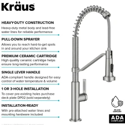 Commercial Style 2-Function Single Handle Pull Down Kitchen Faucet in Spot-Free Stainless Steel