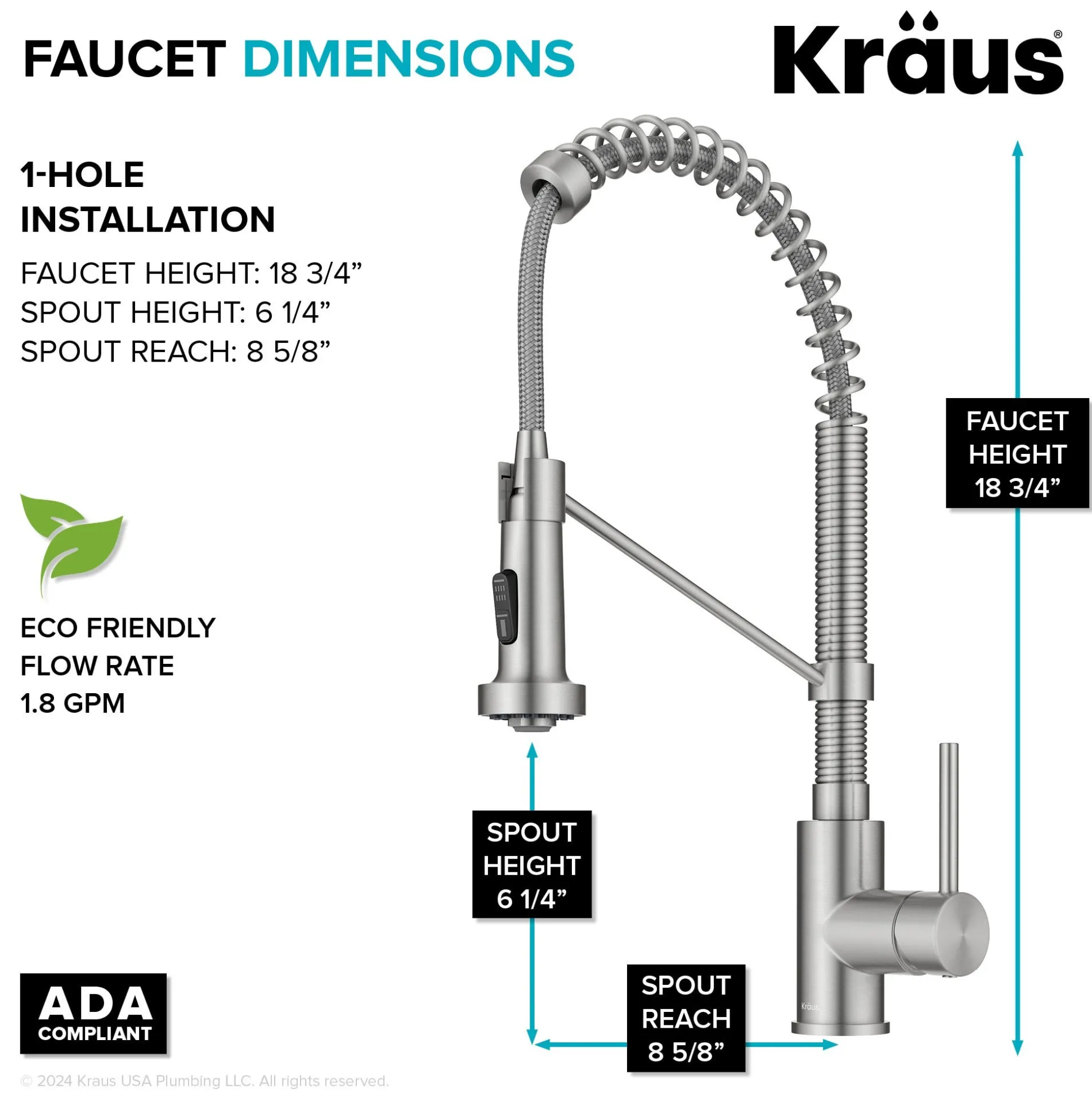Commercial Style 2-Function Single Handle Pull Down Kitchen Faucet in Spot-Free Stainless Steel