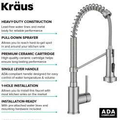 Commercial Style 2-Function Single Handle Pull Down Kitchen Faucet in Spot-Free Stainless Steel