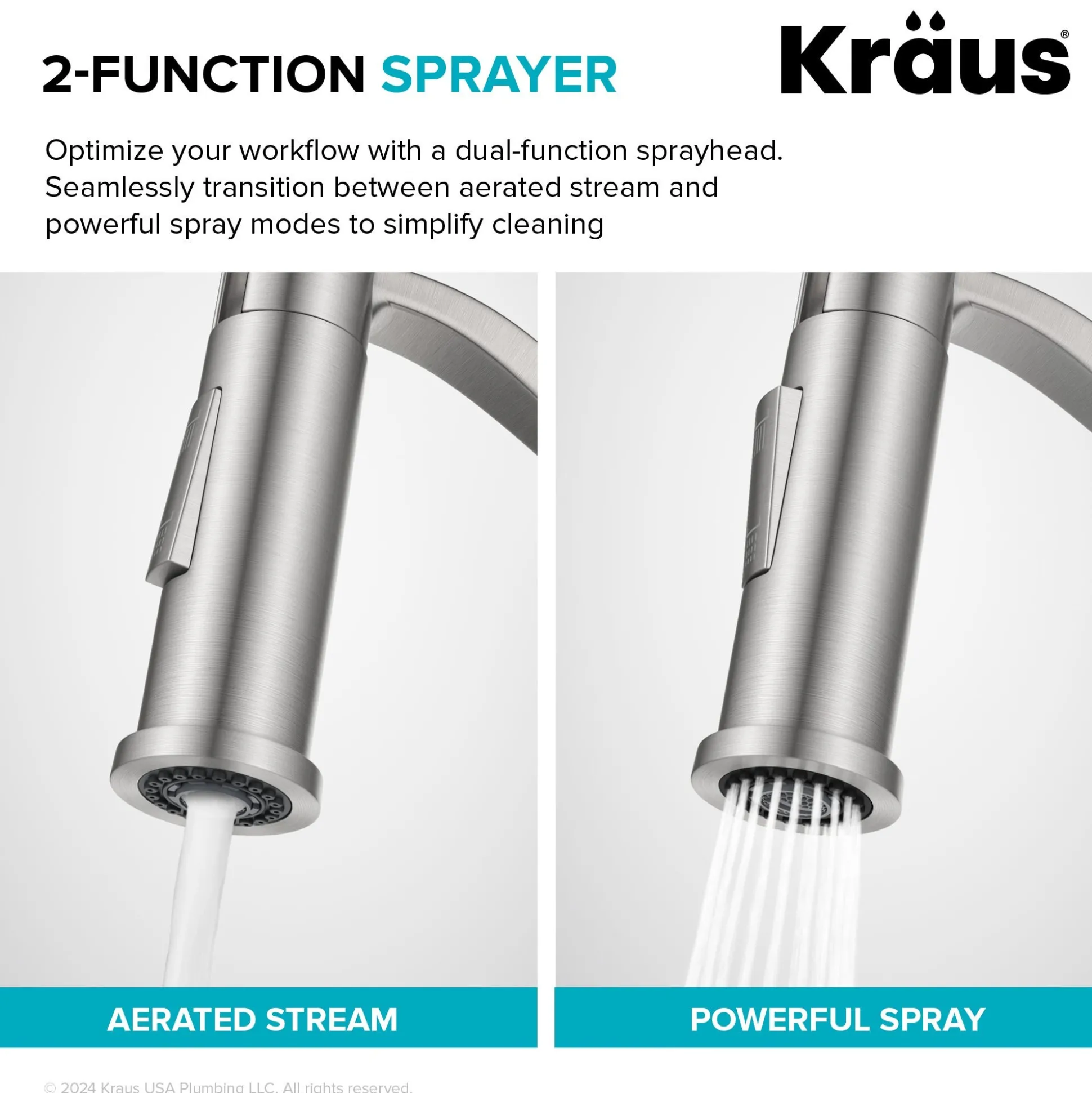 Commercial Style 2-Function Single Handle Pull Down Kitchen Faucet in Spot-Free Stainless Steel
