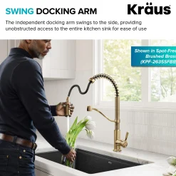 Commercial Style 2-Function Single Handle Pull Down Kitchen Faucet in Spot-Free Brushed Brass / Matte Black