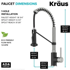 Commercial Style 2-Function Single Handle Pull Down Kitchen Faucet in Spot-Free Stainless Steel / Matte Black