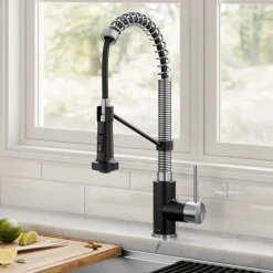 Commercial Style 2-Function Single Handle Pull Down Kitchen Faucet in Spot-Free Stainless Steel / Matte Black