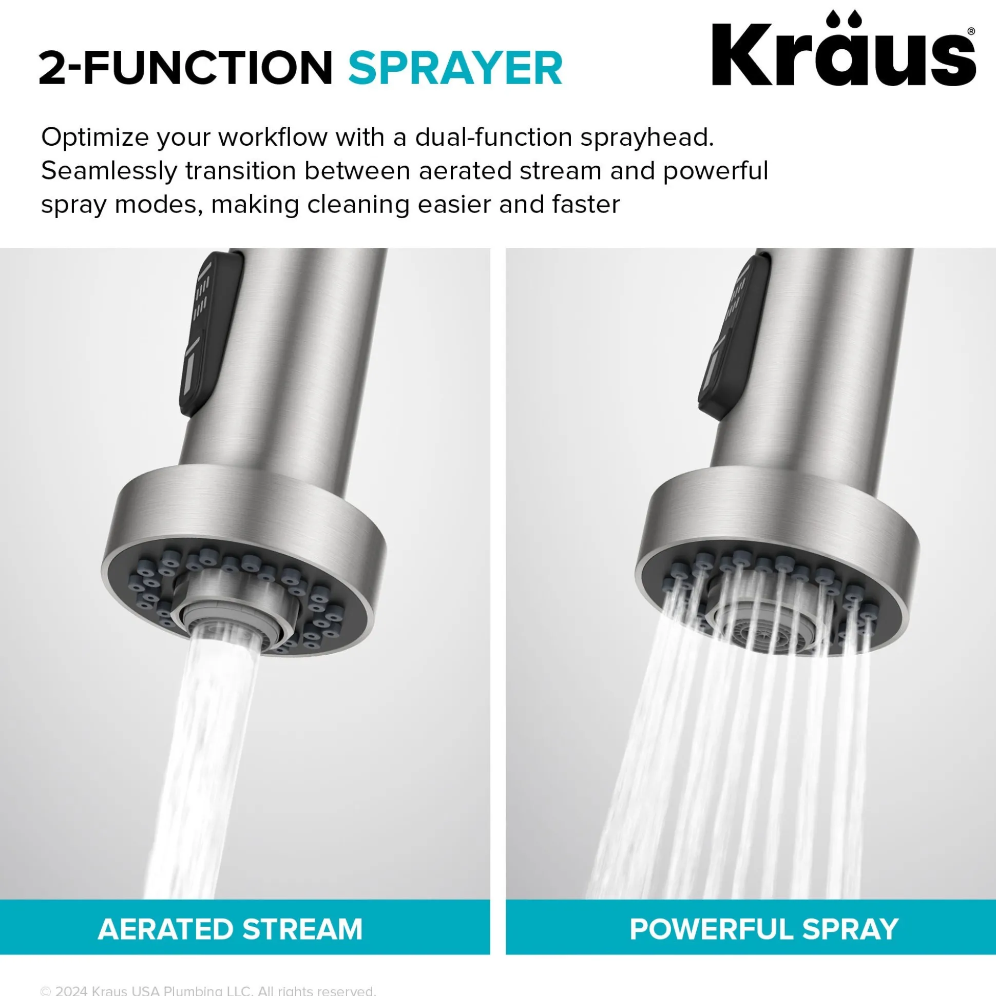 Commercial Style 2-Function Single Handle Pull Down Kitchen Faucet in Spot-Free Brushed Brass
