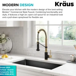 Commercial Style 2-Function Single Handle Pull Down Kitchen Faucet in Brushed Brass / Matte Black
