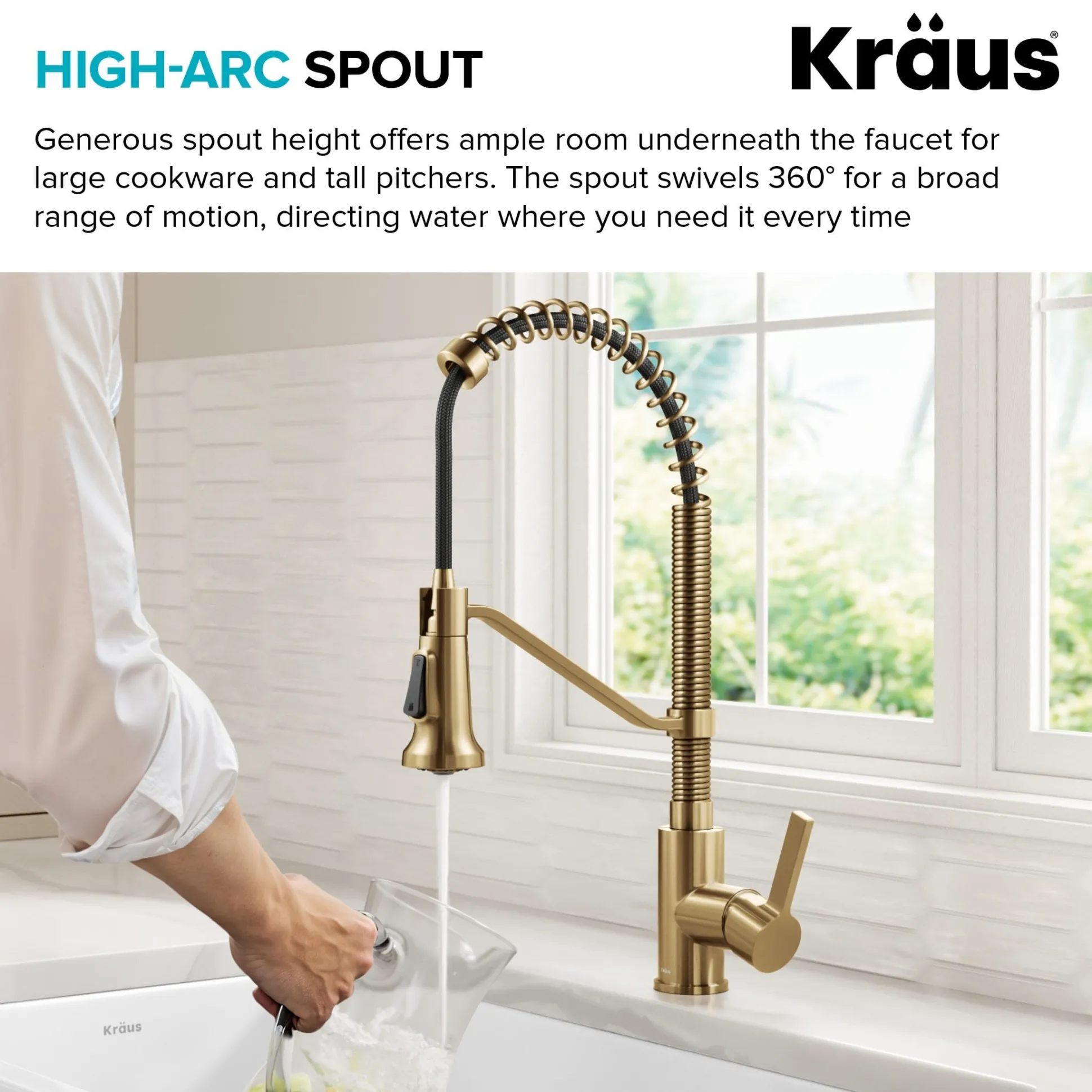 Commercial Style 2-Function Single Handle Pull Down Kitchen Faucet in Spot-Free Brushed Brass
