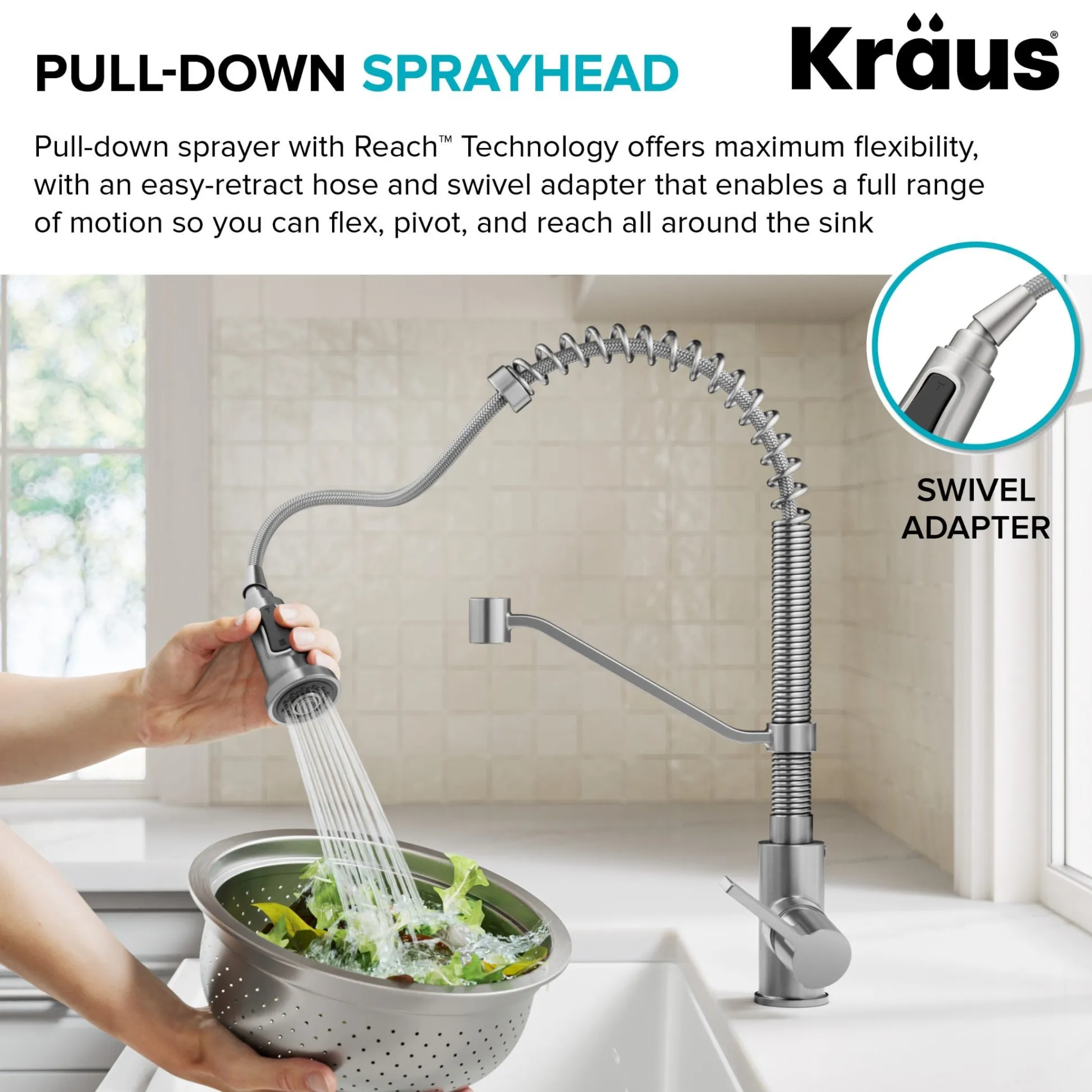 Commercial Style 2-Function Single Handle Pull Down Kitchen Faucet in Spot-Free Brushed Brass