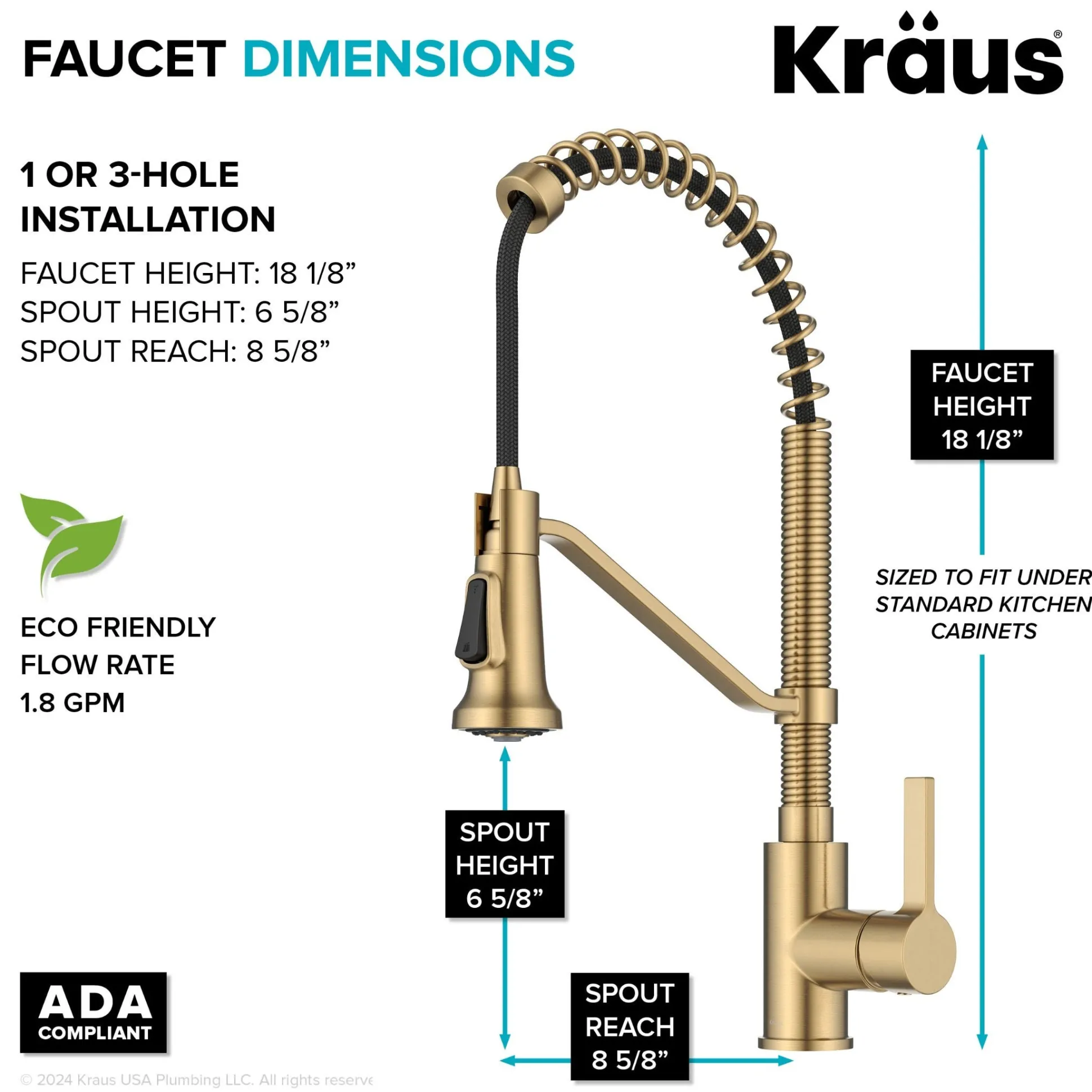 Commercial Style 2-Function Single Handle Pull Down Kitchen Faucet in Spot-Free Brushed Brass