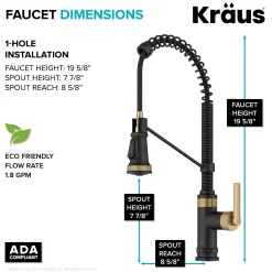 Commercial Style 2-Function Single Handle Pull Down Kitchen Faucet in Spot-Free Brushed Brass / Matte Black