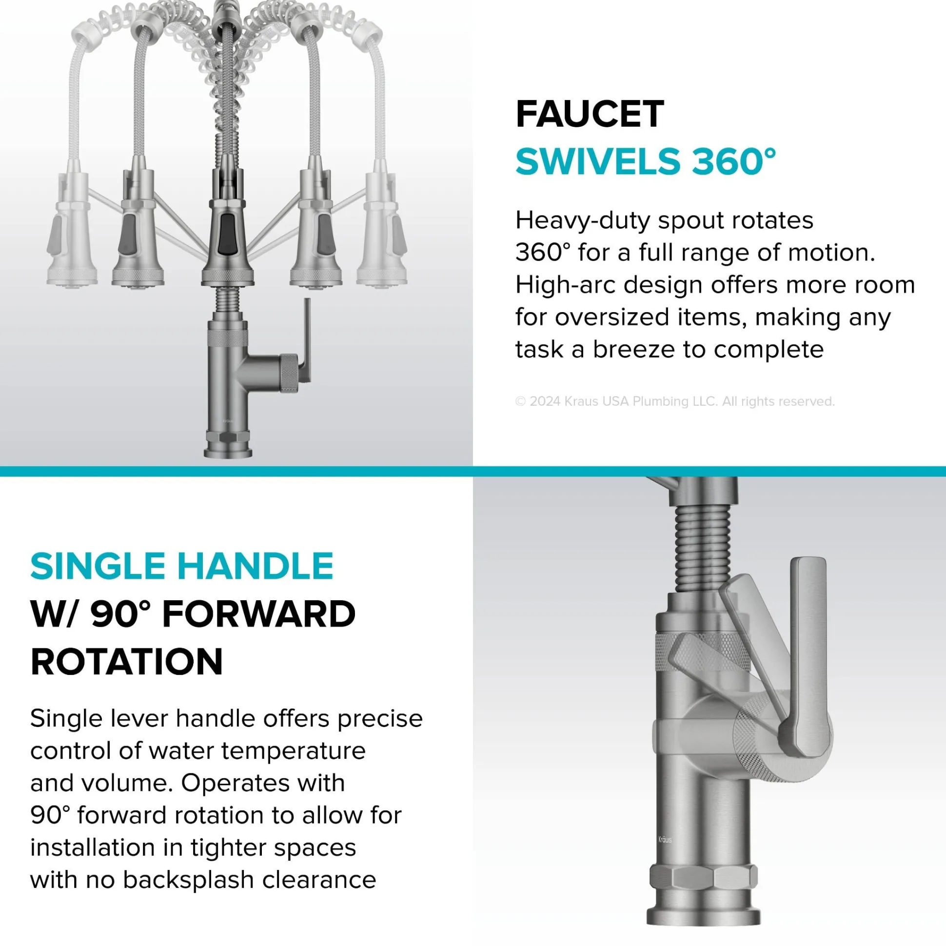 Commercial Style 2-Function Single Handle Pull Down Kitchen Faucet in Spot-Free Stainless Steel