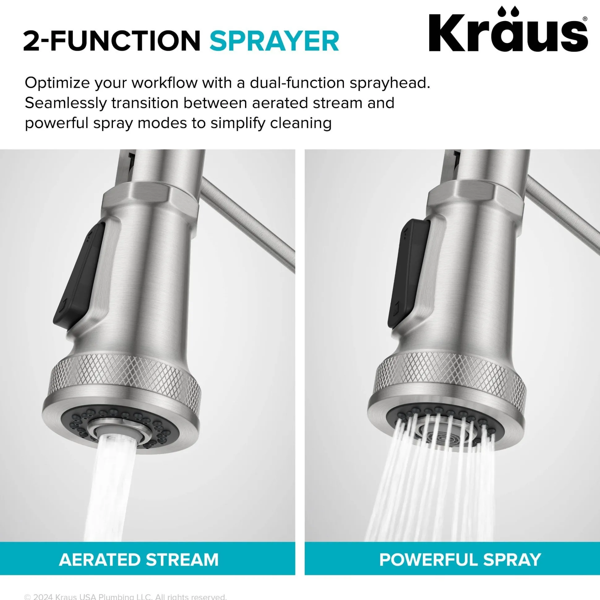 Commercial Style 2-Function Single Handle Pull Down Kitchen Faucet in Spot-Free Stainless Steel
