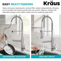 Commercial Style 2-Function Single Handle Pull Down Kitchen Faucet with Pot Filler in Spot-Free Brushed Brass / Matte Black