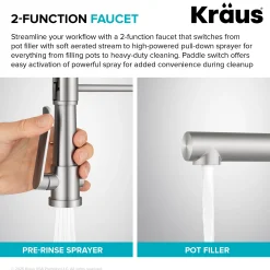 Commercial Style 2-Function Single Handle Pull Down Kitchen Faucet with Pot Filler in Spot-Free Stainless Steel