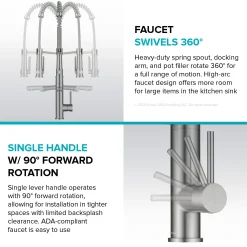 Commercial Style 2-Function Single Handle Pull Down Kitchen Faucet with Pot Filler in Spot-Free Stainless Steel