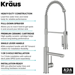 Commercial Style 2-Function Single Handle Pull Down Kitchen Faucet with Pot Filler in Spot-Free Stainless Steel