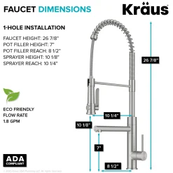 Commercial Style 2-Function Single Handle Pull Down Kitchen Faucet with Pot Filler in Spot-Free Stainless Steel