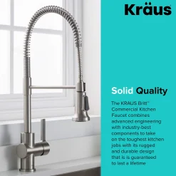 Commercial Style Kitchen Faucet with Deck Plate and Soap Dispenser in all-Brite Spot Free Stainless Steel