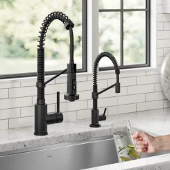 Commercial Style Pull Down Kitchen Faucet and Water Filter Faucet Combo in Matte Black