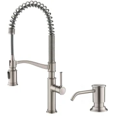Commercial Style Pull-Down Kitchen Faucet with Deck Plate and Soap Dispenser in Spot Free Stainless Steel