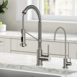 Commercial Style Pull-Down Kitchen Faucet and Water Filter Faucet Combo in Spot Free Stainless Steel